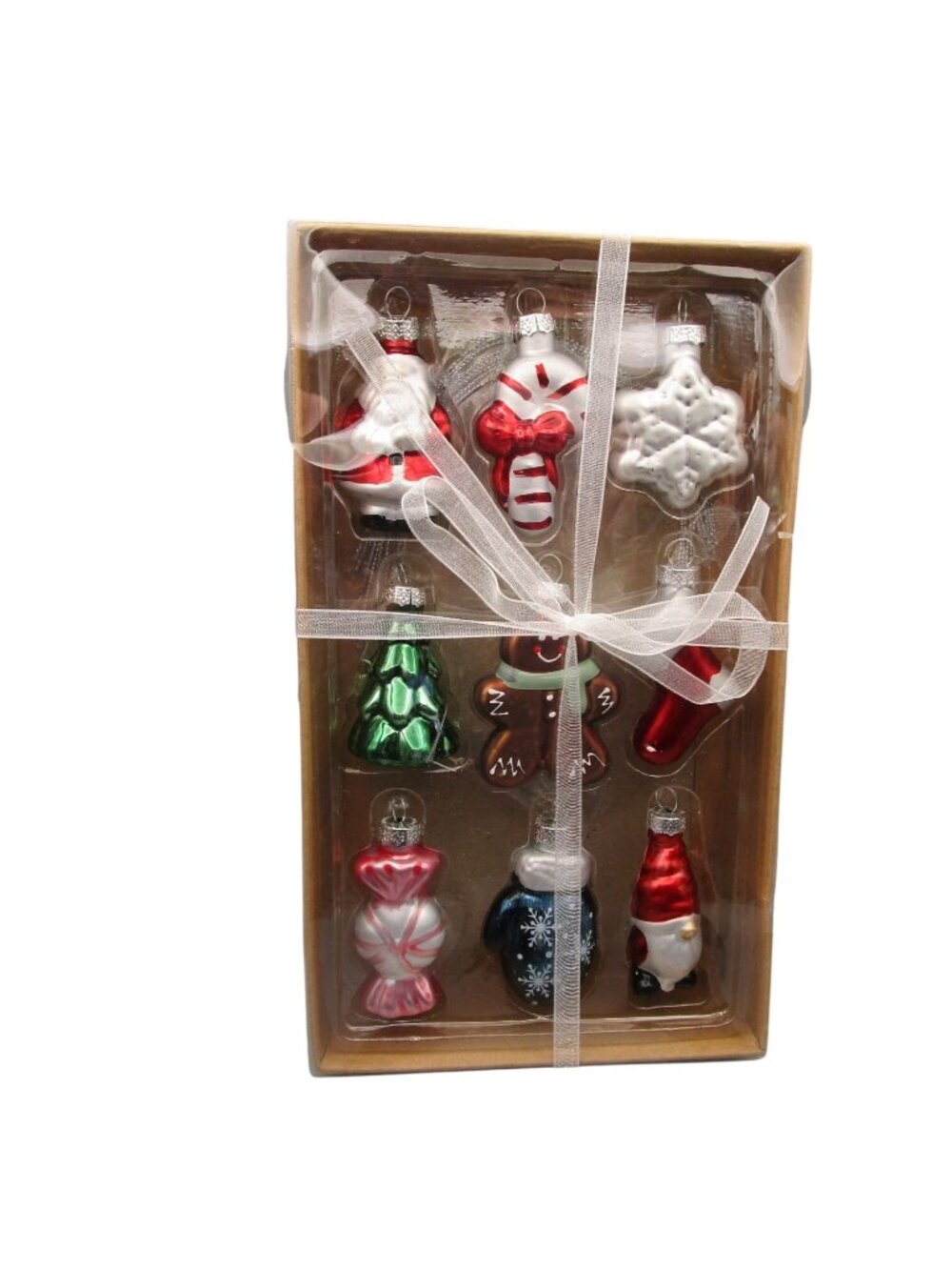 Icons of Christmas Miniature Glass Ornaments Nine Featuring Santa Snowflake Tree